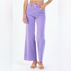 Dear John Fiona Lavender Wide Leg Jeans Raw Hem Y2K Coquette Soft Girl